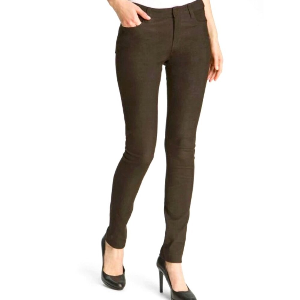 Vince | 100% Leather Embossed Textured Skinny Pants in Chocolate Brown | Size 8